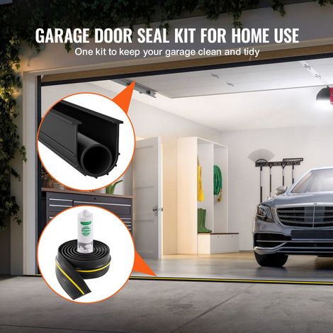 Kit joint seuil et fond portail garage 3 m U+O universel en PVC noir, bande étanche adhésive anti-intempéries avec colle (1/5)