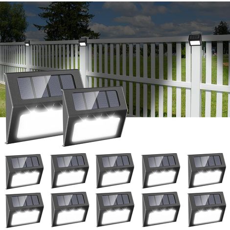 Set di 12 luci solari impermeabili per scale, vialetti, recinzioni, patii, giardini, sentieri, luce bianca fredda (nera) (1/5)