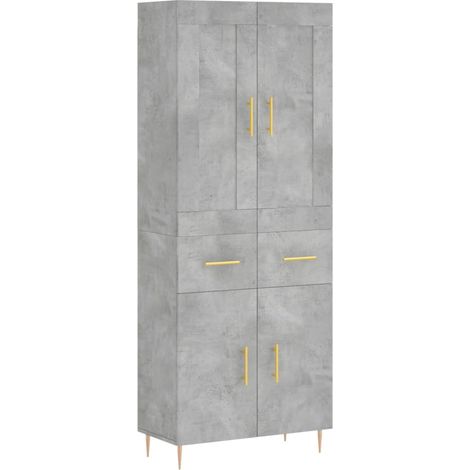 Aparador cómoda armario mueble de almacenaje organizador cocina salón alto 69,5 x 34 x 180 cm madera de ingeniería gris 020034591 (1/5)