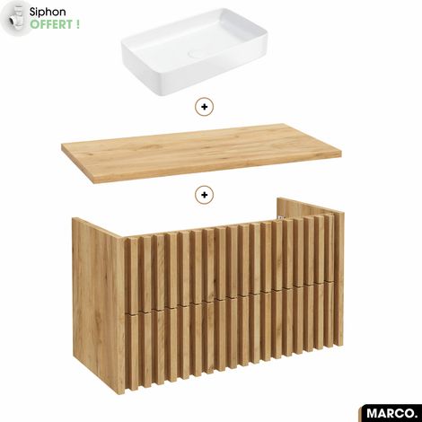 Ensemble meuble sous vasque avec vasque à poser - Siphon OFFERT MARCO OAK 100 x 56 x 45 cm (1/5)