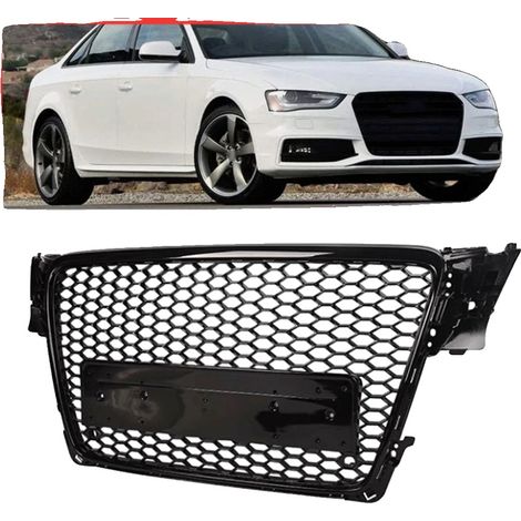 Grille de pare-chocs avant, plastique ABS, 50 cm x 20 cm x 10 cm, compatible avec Audi A4 B8 8T S4 (2009-2012), design en maille en nid d'abeille, noir brillant (1/5)