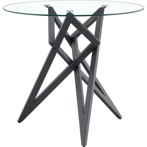 Table basse ronde en verre trempé et métal, Ø 85 cm, hauteur 75,7 cm, plateau transparent, piètement géométrique croisé, table de salon moderne pour espace lounge – CHICFURN (1/5)