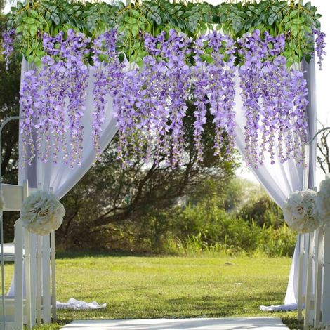 12 fleurs artificielles en soie, glycine, tige de rotin, fleur en soie H (1/5)