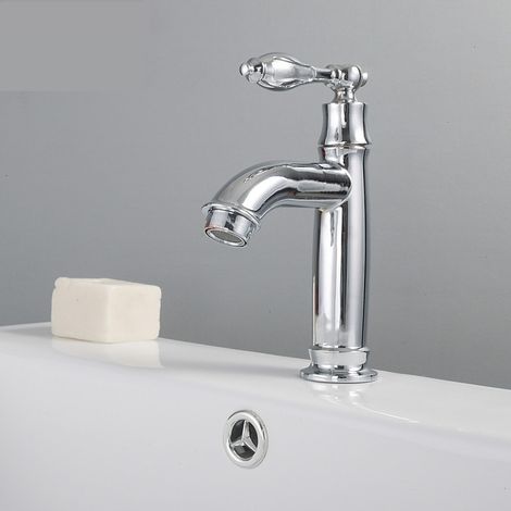 Robinet de Bassin en cuivre Robinet d'évier de Bain Mélangeur d'eau Froide Robinet de Bassin Antique Robinet de Cuisine Simple sans Plomb(argent)