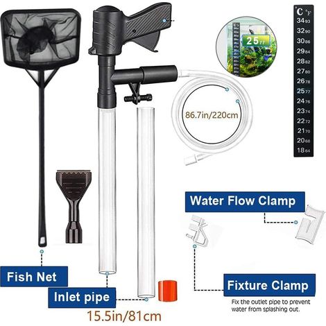 Aspirapolvere per acquari, Pulitore per acquari, Accessori per acquari, Scambiatore d'acqua per acquari, Tubo flessibile per scambio d'acqua semiautomatico, Controllo pneumatico, Kit di pulizia multif (1/4)