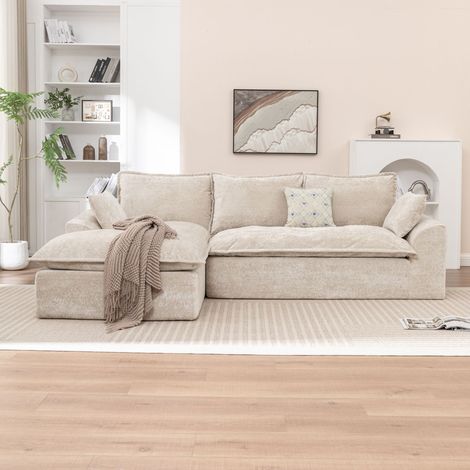 Canapé d'angle modulable 262x177x80cm avec coussins et méridienne en L Pour salon  sans montage Mousse Beige