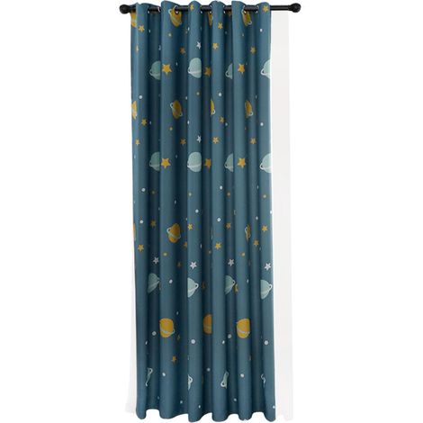 Polyestergardinen mit blauen Planeten, Cartoon-Design, lichtundurchlässig, für Schlaf- und Wohnzimmer (1 Stück)