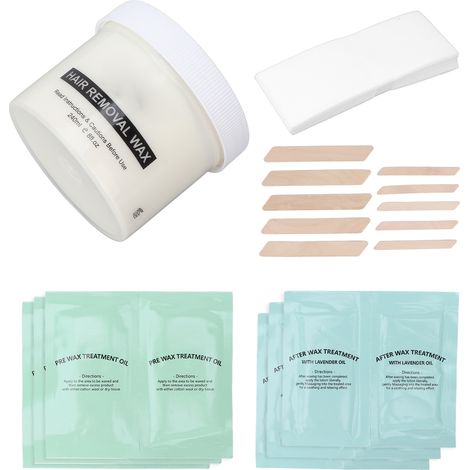 Lingettes démaquillantes pour cire à épiler, applicateur et kit de cire pour jambes et bras (240ml) (1/5)
