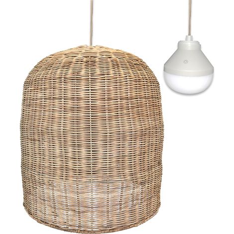 Lumisky Suspension en rotin naturel style bohème avec ampoule LED blanc/RGB nomade (1/5)