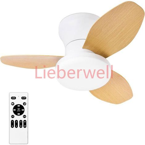 Ventilateur plafond encastré 25 po, télécommande, 3 pales, 6 vitesses, DEL réglable intensité et teinte grain de bois clair (1/5)