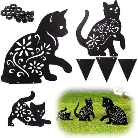 (Schwarze) Katzen-Gartendekoration, 3-teilige Metallfiguren – Schwarz – Für Rasen, Garten und Hinterhof (1/4)