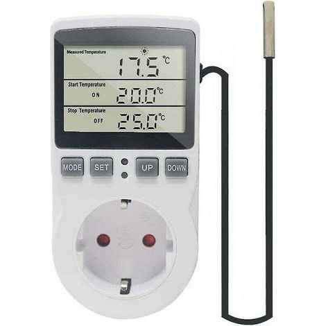 Ketotek 230 V Prise de régulateur de température avec capteur Prise de thermostat numérique avec prise de minuterie Thermostat Interrupteur de synchronisation pour serres aquariums H