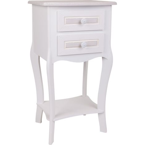 Mesita de noche de madera de 2 cajones blanco 38x31.5x71 (1/5)