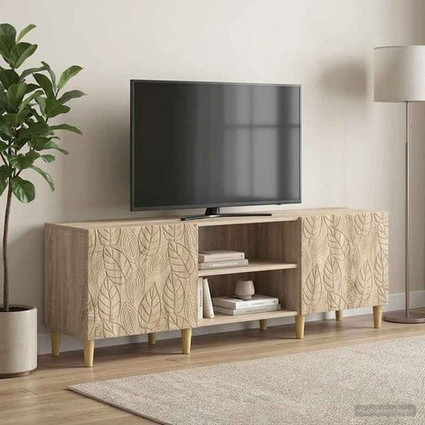 Meuble TV vintage 150 x 31 x 50 cm en bois d'ingénierie chêne Sonoma, 2 portes - PANGIVO (1/5)