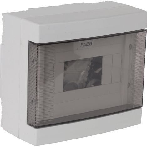 Wandschalttafel 8 Module grau RAL 7035 mit transparenter Rauchtür 200x180x107mm IP40 FAEG - FG14408 (1/2)