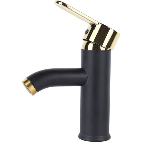 Robinet d'évier de salle de bains, robinet de salle de bains à levier unique or noir, robinet d'évier en acier inoxydable, chaud et froid (1/5)