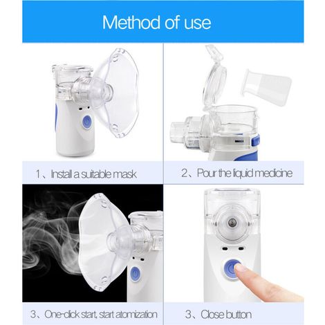 Inalatore nebulizzatore per bambini e adulti, ricaricabile tramite USB-C, con maschera e boccaglio, silenzioso, portatile, ideale per casa e viaggi, blu. (1/5)