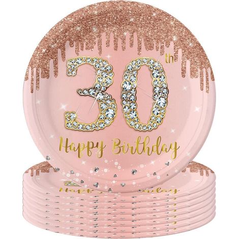 16x Pappteller 30. Geburtstag Rosa Roségold 23cm