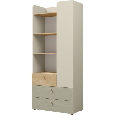 Estantería Domcali 102, Gris + Roble, Con puertas, Cerrable, Con cajones, Aglomerado laminado, Número de puertas: 0, Número de cajones: 0, 185x80x40cm