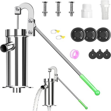 Pompe à eau manuelle rotative en acier inoxydable – kit complet pour jardins, bassins et terrasses – convient aux profondeurs d'eau jusqu'à 10 mètres. (1/5)