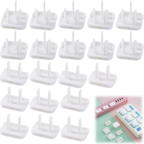 Caches de prise lot de 40 - protections anti-choc avec poignée pour prises 2 et 3 trous, blancs (1/4)