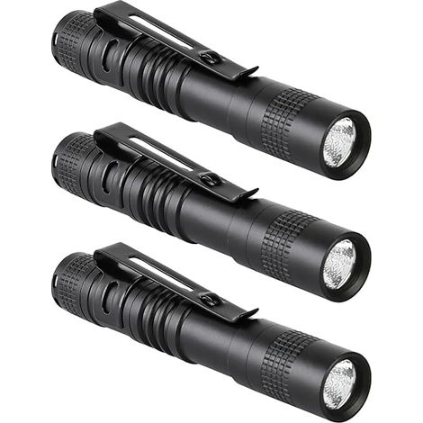 Mini Torche - 500 Lm - Aluminium - Clip Intégré - Fonctionne avec Piles AAA - Pour Inspection Réparation Extérieur Urgence - Lot de 3 (1/3)