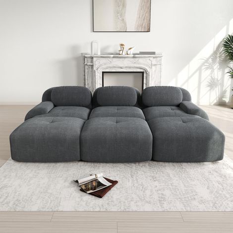 Canapé modulable 3 places avec 3 poufs en velours côtelé, sans structure, livré sans montage, adapté aux animaux de compagnie, accoudoirs ultra-larges, rembourrage haute élasticité 32D pour salon et h (1/5)