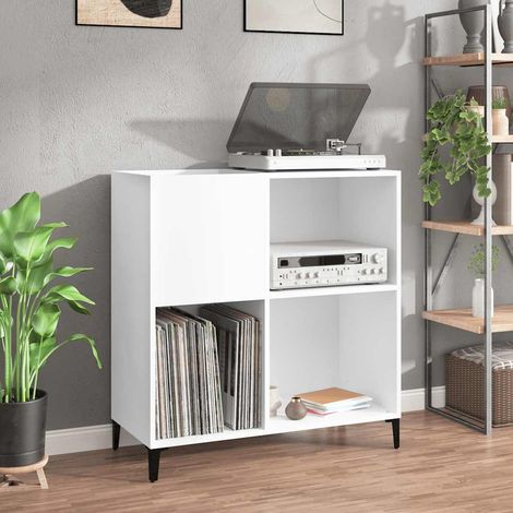 Meuble à disques vinyles avec rangement blanc en bois d'ingénierie 84,5 x 38 x 89 cm - PANGIVO (1/5)