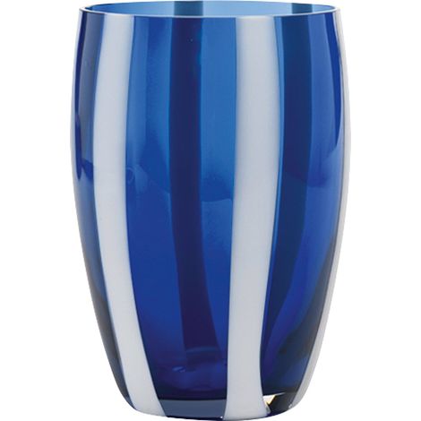Set 6 Bicchieri Tumbler Gessato Blu in Vetro Soffiato a Bocca Lavorato a Mano Artigianale Elegante e Raffinato per Tavola Moderna e Tradizionale