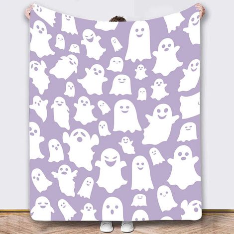 Couverture d'Halloween - Citrouille Sorcière Chauve-souris 127x152 cm Flanelle grise douce pour canapé, lit, salon Style 3 (1/3)