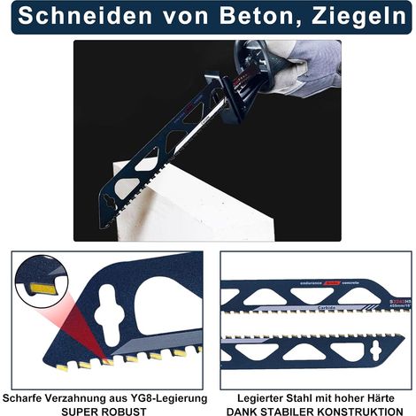 Lame de scie sabre en acier au carbure de tungstène pour métal, bois, pierre, accessoires de scie sabre pour béton cellulaire, brique, béton, plaque de ciment, longueur (455mm (S2243HM)) (1/4)