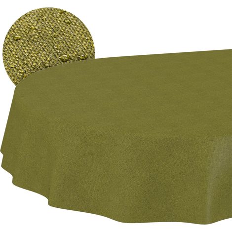 Nappe enduite Vert Olive Aspect Lin Ovale 160x140 cm Anti-Taches (1/5)