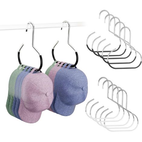 10 Pcs (Blanc + Noir) Porte Casquette, Support Casquette en Acier Inoxydable, Mini Range Casquette, Rangement Casquette Suspendu, Porte Chapeau pour Chambre à Coucher, Placard, Bureau (1/5)