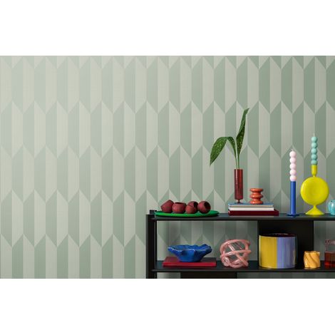Papier peint intissé vert moderne, style graphique et géométrique - 10,05 x 0,53 m - collection Cosmopolitan (1/5)