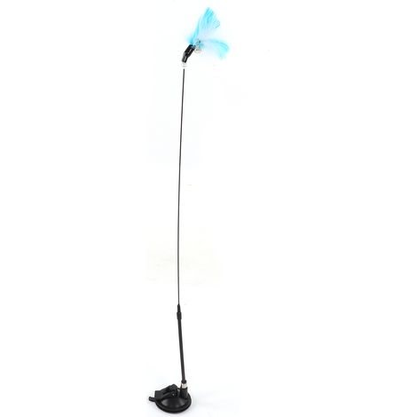 Baguette interactive à plumes pour chat avec ventouse et clochette, idéale pour les chatons et les chats âgés. Plumes bleues. (1/5)