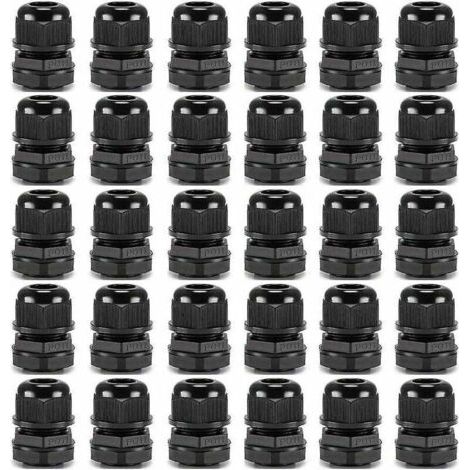 30Pcs Premium Nylon PG11 Presse-Étoupes, 5~10mm Réglables IP68 Étanches Presse-Étoupe avec Joints d'Étanchéité, Étanches Presse-Étoupe Connecteur (Noir) (1/4)