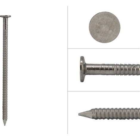 Clous annulaires à tête plate pour bardage en acier inoxydable A4 (1/2)