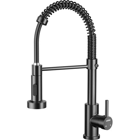 Robinet de cuisine, mitigeur de cuisine à haute pression avec douchette rétractable, 2 fonctions de pulvérisation, rotatif à 360°, mitigeur de cuisine pour évier, en acier inoxydable