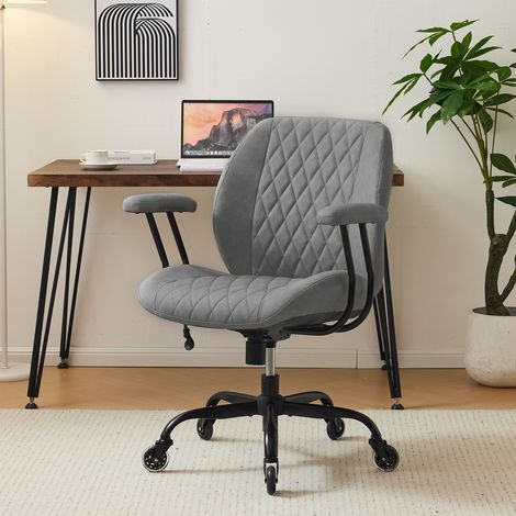 Ergonomischer Bürostuhl Gepolstert mit Höhen- und Neigungsverstellung, Abnehmbaren Armlehnen, Leder Grau (1/5)