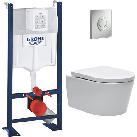 Grohe Pack WC Bâti autoportant + WC sans bride SAT + Abattant softclose + Plaque chrome mat (ProjectSATrimless-7) (1/5)
