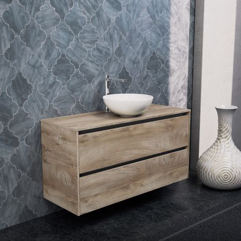 Inda - Badezimmerschrank 2 Schubladen B.120 mit Aufsatzwaschbecken / Natureiche - Smeraldo (1/5)