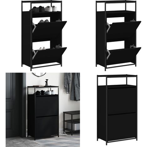 Schuhschrank Schwarz 60x34x112 cm Holzwerkstoff - Schuhschrank - Schrank Für Schuhe - Garderobe - Schuhregal - Holzwerkstoffmöbel - Home & Living (1/5)