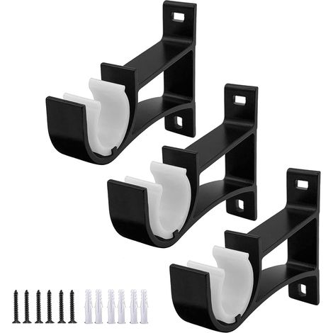 Support de tringle à rideaux - Fixation plafond - Lot de 3 - Aluminium épais - Tige 25,4 mm - Vis et ancrages (1/5)