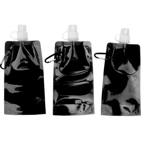 Borraccia sportiva pieghevole, in plastica, 480 ml, tappo a vite, sacca idrica, per uso esterno con moschettone, per bambini e adulti (1/5)
