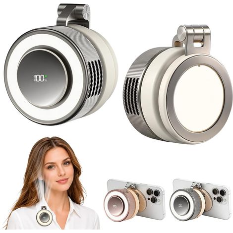 1-Pack Portable Silent Mini Bladeless Clip-On Fan, 5-Speed Magnetic Wearable Fan with Selfie Light for Outdoor & Office,Silver (1/5)