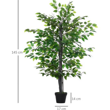 Grand ficus artificiel, 145 cm, plante artificielle en pot, aspect réaliste, idéal pour le salon, la chambre, le bureau, le jardin, décoration moderne, cadeau (1/5)