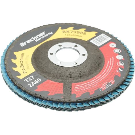 Disco abrasivo lamellare in zirconia 125x22mm T27 ZA60 per levigatura e lucidatura di metalli e acciaio inossidabile. Breckner Germany (1/4)