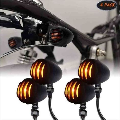 4x Clignotant Motorcycle Universal for Custom/Bobber Honda Suzuki Kawasaki Triumph Ambre Lights Signal Indicator in Metal Black (1/3)