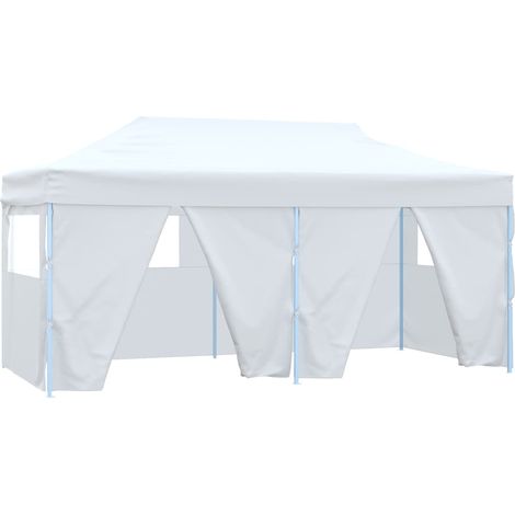 Tente de réception pliable, Pavillon, Pergola, Tente de jardin, avec 4 parois 3x6 m Acier Blanc OIB3726E (1/5)