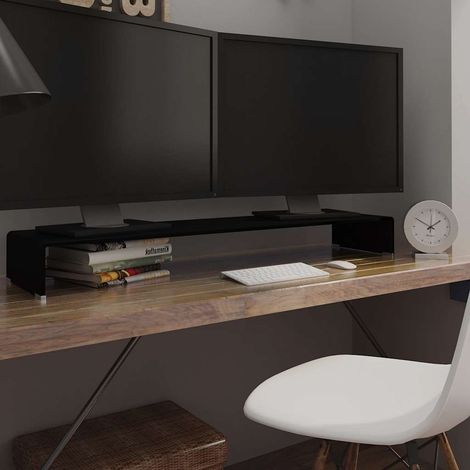 Meuble TV et support pour moniteur en verre trempé noir 120 x 30 x 13 cm - PANGIVO (1/5)